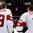 PRAGUE, CZECH REPUBLIC - MAY 3: Switzerland's Reto Schappi #19 and Mark Streit #7 look on during the national anthem after a 3-1 preliminary round win over France at the 2015 IIHF Ice Hockey World Championship. (Photo by Andre Ringuette/HHOF-IIHF Images)

